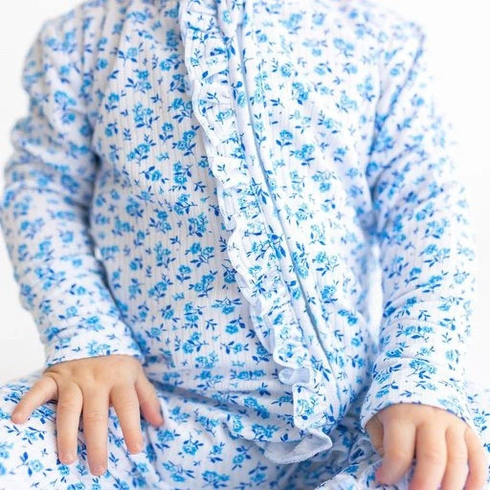 Posh Peanut Andina Blue Floral Ribbed Bamboo Footie Romper 18-24 Months NWT - Picture 10 of 11